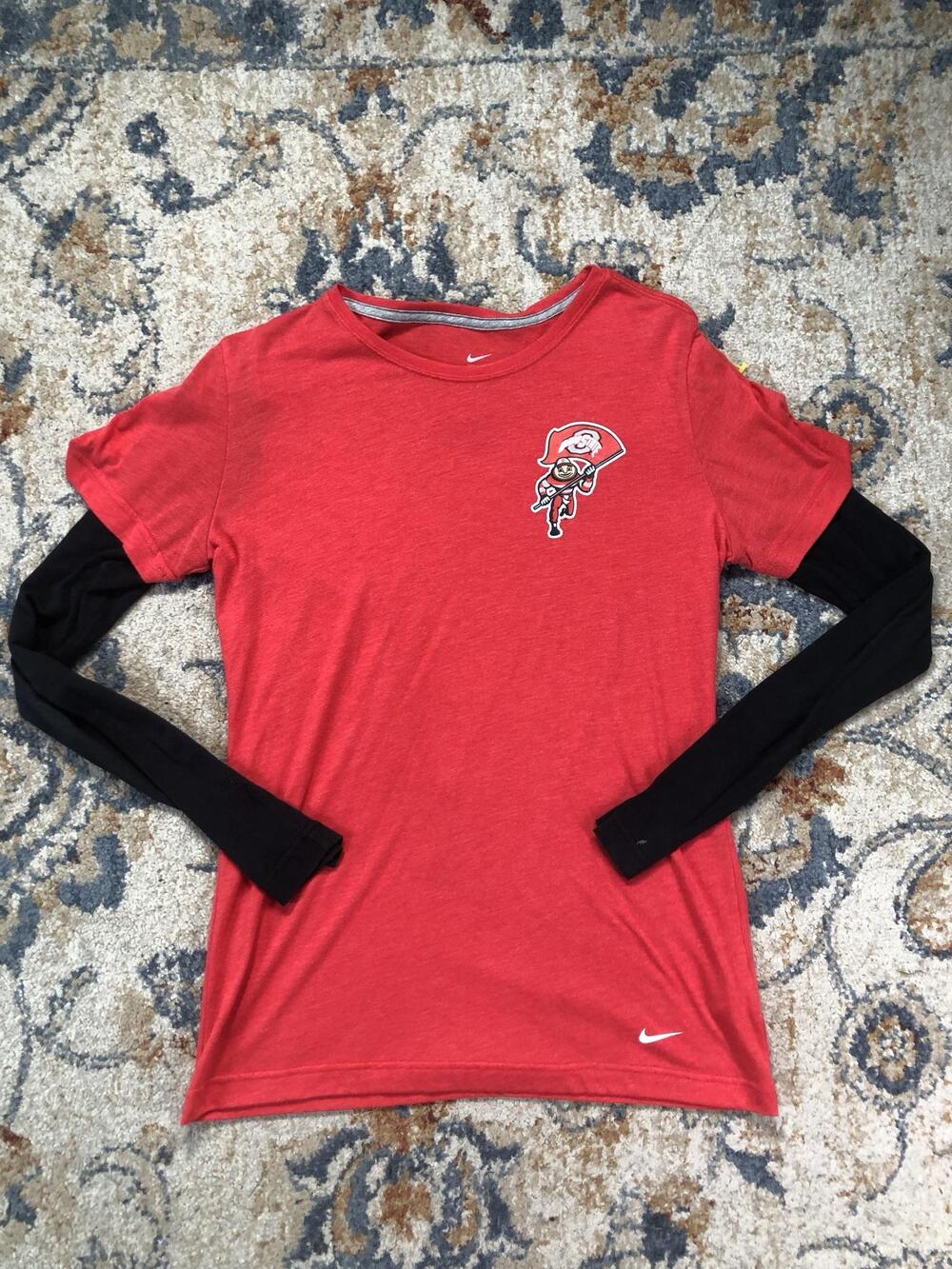 Ohio State Buckeyes Shirt Womens Large Red NCAA Football Nike Brutus Long Sleeve
